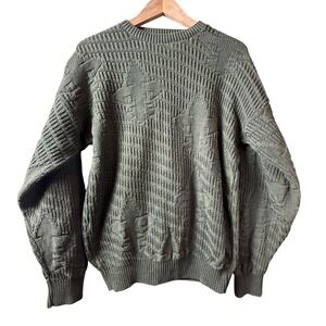 VTG 90s Y2K Olive Green‎ Earthy Neutral Knit Sweater Size M Eclectic Grandpa